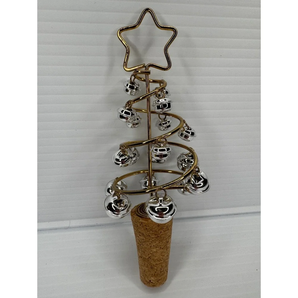 Mud Pie Jingle Bell Wine Stopper Christmas Tree Gold Silver Star NEW